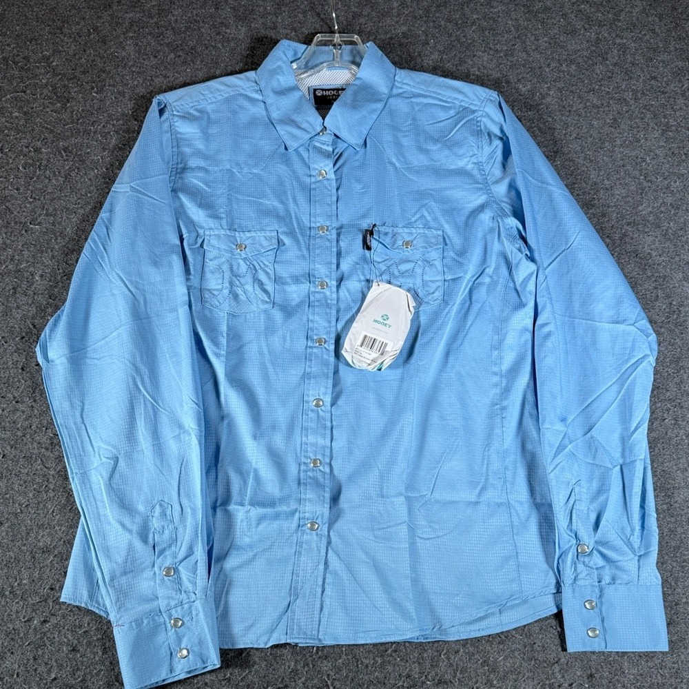 Hooey Habitat Sol Womens XL Sky Blue Long Sleeve Snap Western Fishing Shirt NEW